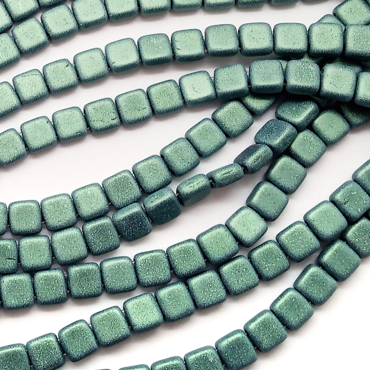 CzechMates Tile Beads, 50 pc Strand, Light Green Metallic Suede, Adorabilities